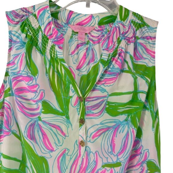 Lilly Pulitzer Silk Top Houston Ring The Bellboy Size XS Tulip Preppy Sleeveless - Picture 2 of 11